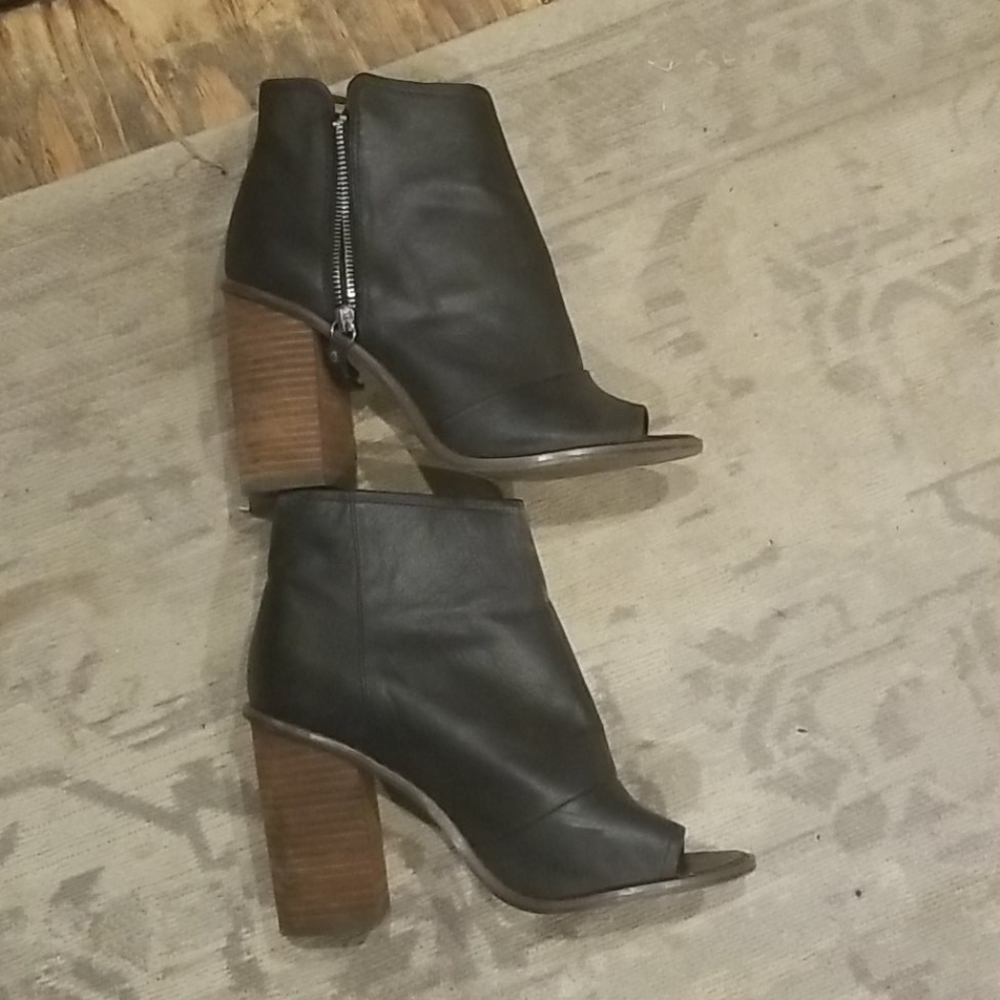 Peep toe booties.